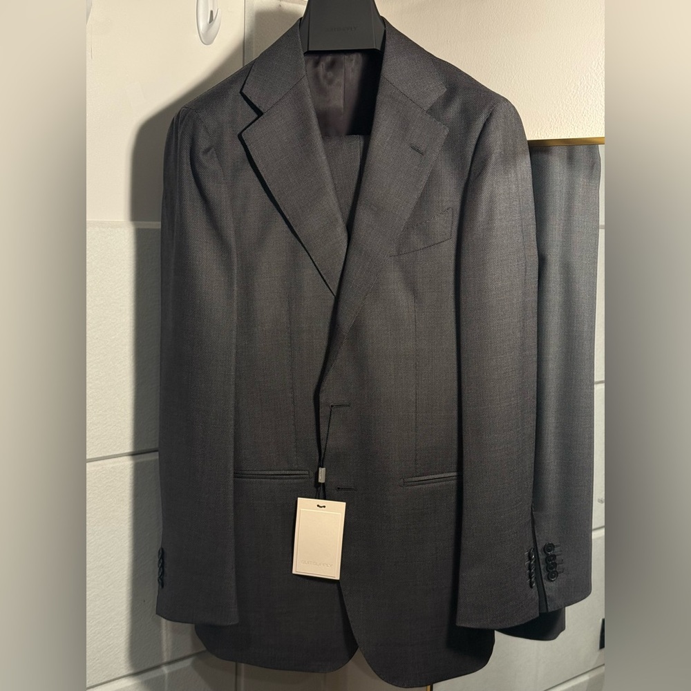 SUITSUPPLY Dark Grey Birdseye Havana Suit 36R